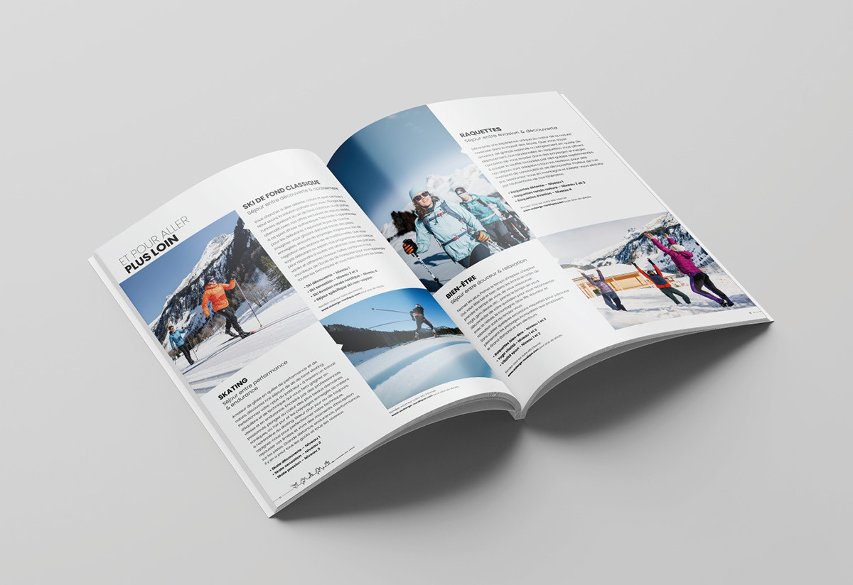 Intérieur de la brochure avec les visuels de séjours sportifs