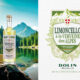 Étiquette du limoncello verveine des Alpes avec simulation dans un paysage ensoleillé.